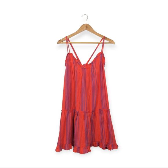 Universal Thread Dresses & Skirts - NWT Universal Thread Red & Purple Stripe Ruffle Trim Mini Dress Size M